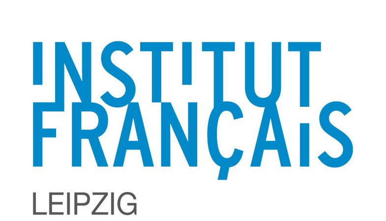 Auf weißem Grund steht in blauen Druckbuchaben Institut français. Darunter in grauer Schrift Leipzig.